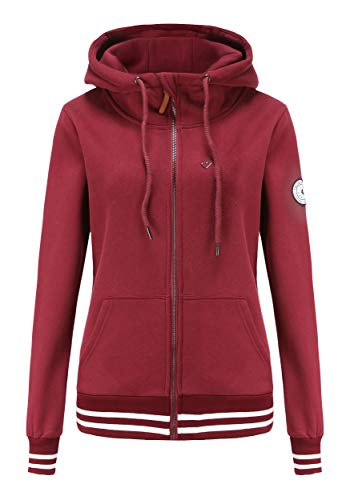 TrendiMax Damen Sweatjacke Kapuzenpullover Zip Hoodie Kapuzenjacke Winter Sweatshirt Jacke, Weinrot, M