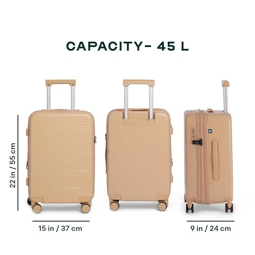 Image of Assembly Cabin Suitcase with8 Spinner Wheels & TSA Lock, Internal Laptop Pocket, Polycarbonate Hard Shell Carry On Luggage for Weekend Getaways, Beige, 20-Inch