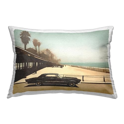 Stupell Industries Palm Lined Beach Design by Noah Bay Outdoor Printed Throw Pillow, 14 x 7 x 20, Grey -  plk-417_orc_14x20