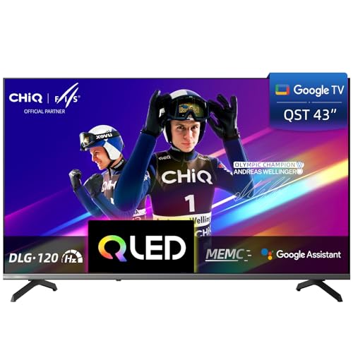 CHIQ U43QST 43 Pouces TV Smart Google TV QLED 4K UHD avec HDR10, ALLM&VRR pour Jeu, MEMC, Contrôle Vocal, Design Métallique Ultra-Fin, Dolby Audio, Wi-FI 2.4G/5G (Nouveau Modèle)