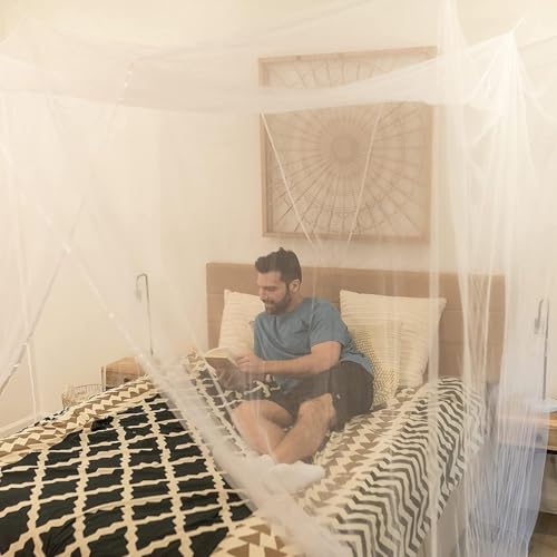Image of Mosquito Net for King Size Bed, Mosquito Net Double & Queen Size Bed - Canopy with Base Cloth, 300 Holes /in Mesh, 2 Openings, Portable Machardani for Home & Travel