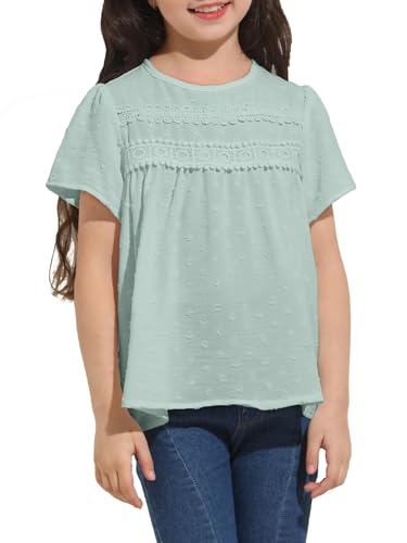 Image of Girl Cute Short Sleeve Shirts Casual Chiffon Blouses Flowy Hem Boho Tunic Tops 4-12 Years