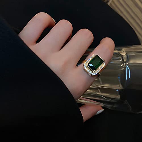 OIDIMS Green Gemstone Statement Ring Women's Classical Engagement Crystal Wedding Party Open Rings Cubic Zirconia Adjustable Finger Gold Plated for Women Mom Valentine's Day Anniversary Jewelry Gift2