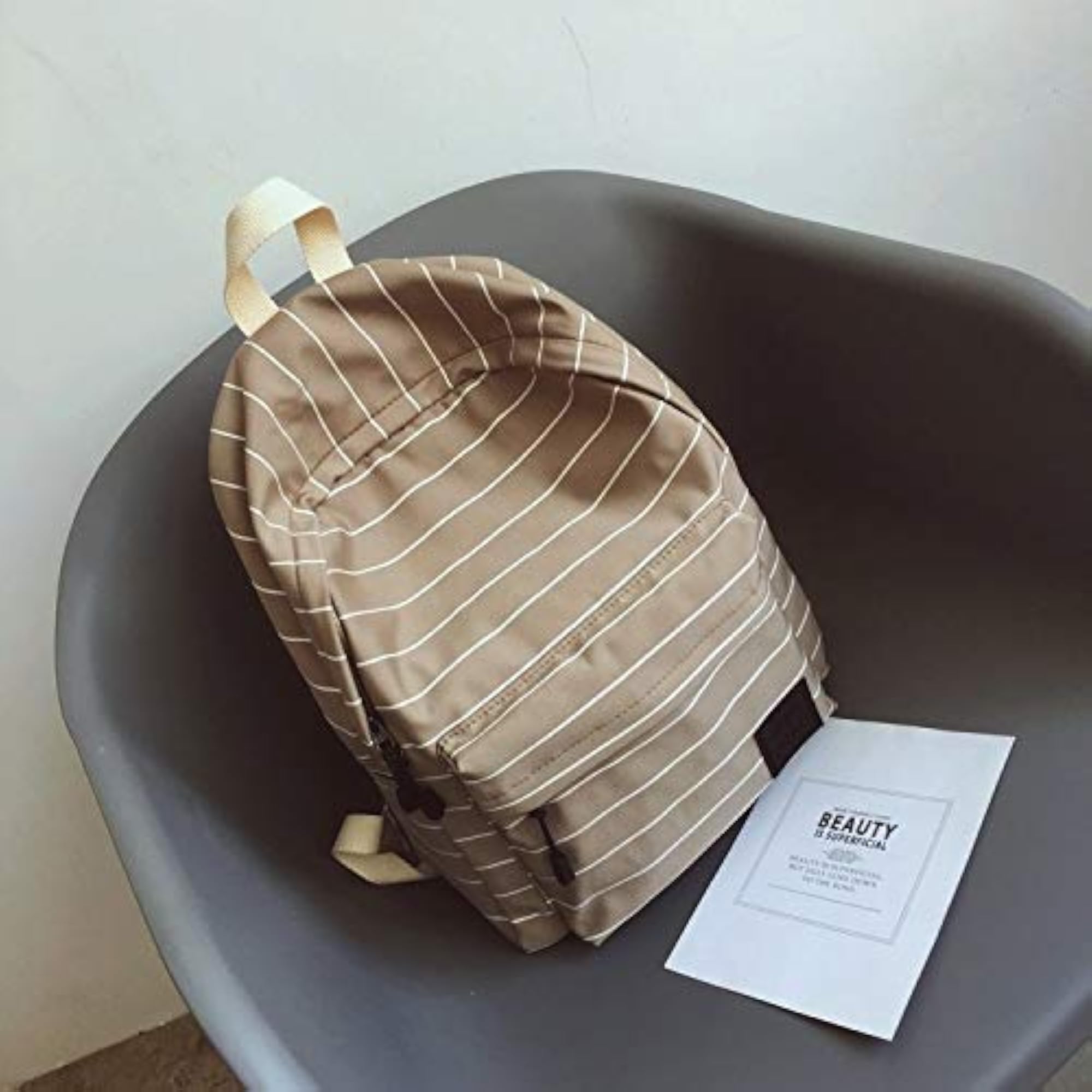 QGT Stripe Pattern Double Shoulders School Bag