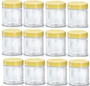 R.P.S Traders Plastic Crisp 'N' Clear Screw Yellow Lid Round Jar 200 ml - Set of 6