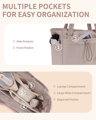 Wandering Nature Puffy Quilted Tote Bag w/ 15.6" Laptop Compartment (Beige) - image 6