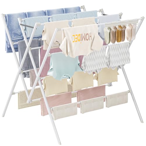 Étendoir à Linge Intérieur et Extérieur, 12 Barres, avec Pinces Chaussettes
