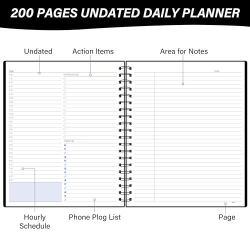 Daily Planner Undated, 8.5\" X 11\" To Do List Notebooks for Work Organization With Hourly Schedule, Action Items and Follow-up, Work Business Undated Planner For Office Productivity 200 Pages & 120 Gsm - Thumbnail 3