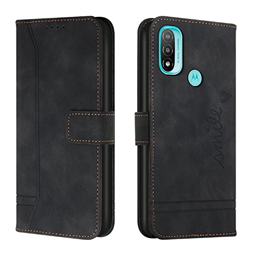 Trugox Handyhülle für Motorola Moto E20 / E30 / E40 Hülle Klappbar Klapphülle mit Kartenfach Handytasche Handy Schutzhülle Tasche Leder Wallet Flip Hülle Slim Book Cover - Schwarz