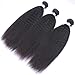 IMAYLI 8A Brazilian Kinky Straight Human Hair 3 Bundles(16 18 20 Total 300g) Yaki Human Hair Bundles 100% Unprocessed Brazilian Virgin Remy Human Hair Weave Extensions Natural Black