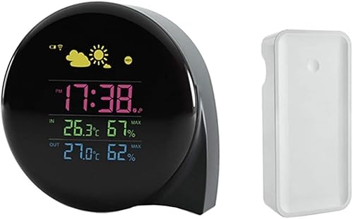 KOGORA Station météo avec capteur sans Fil, réveil de Table Circulaire avec Affichage météo thermomètre hygromètre for extérieur intérieur