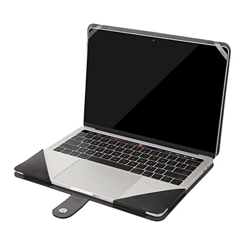 Image of Mosiso MacBook Pro 15 PU Leather Case 2017 / 2016 Release A1707, Book Folio Stand Cover with Clear Straps at Top Corners for Newest MacBook Pro 15 Inch with Touch Bar, Black