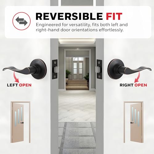 Honeywell Safes & Door Locks - Wave Lever Door Handle with Non-Locking Interior - Passage Front Door Lever is Ideal for Closets & Hallways - 6.88" L x 2.75" W Inches - Oil Rubbed Bronze - 8106403 - image 7