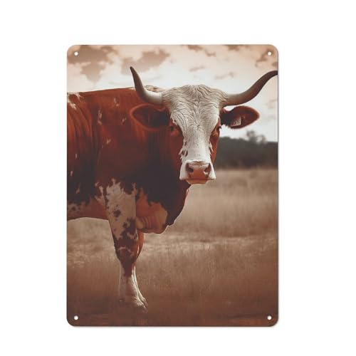 Vache du Texas en métal pour décoration murale de salon chaleureux