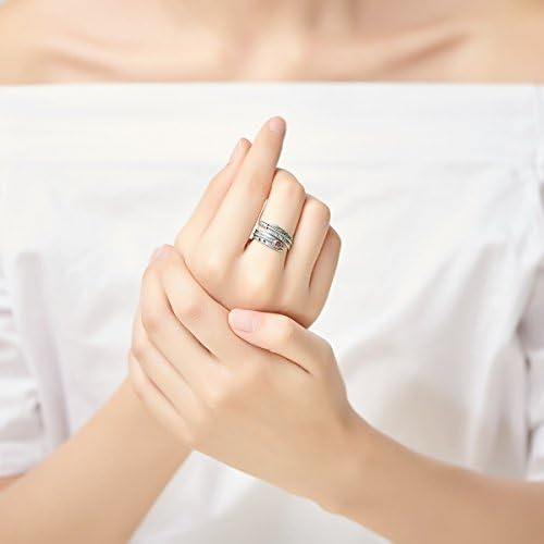 SHEGRACE Women Finger Ring with Feathers, 925 Sterling Silver Ring Antique Feather with Red Zircon, Adjustable for Women Girls