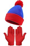WATCPNO Halloween Park Character Cosplay Hat Set for Adult Hat Gloves Halloween Custume Winter Accessories(Blue and Red)
