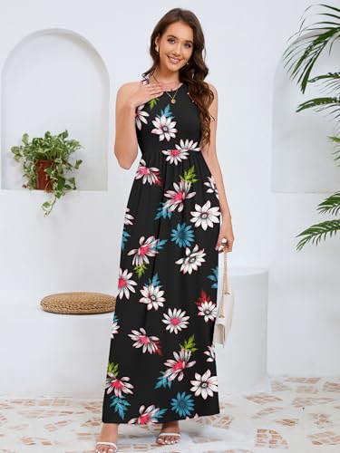 Image of DEARCASE Women's Sleeveless Maxi Dress Casual Plain Loose Summer Vacation Beach Long Dresses with Pockets