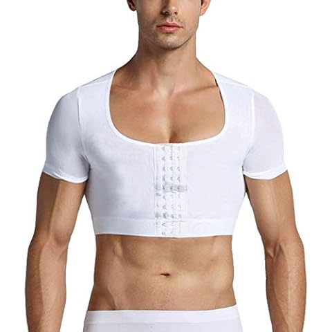 Men's Slimming Body Shaper to Hide Man Boobs Compression Shirt Hook&Eyes Closure Regular Fit Posture Corrector Vest,White,l Cover