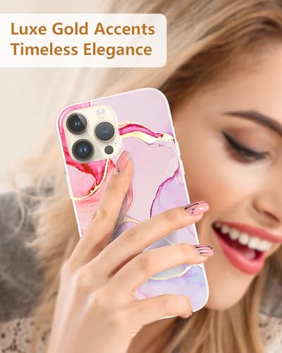 Coque iPhone 15 Pro MagSafe Scorpify marbre cristal chic avec bride rose - 3