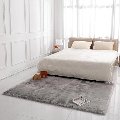 Alfombra rectangular de piel sintética suave de pelo largo linmopm para sofá 3
