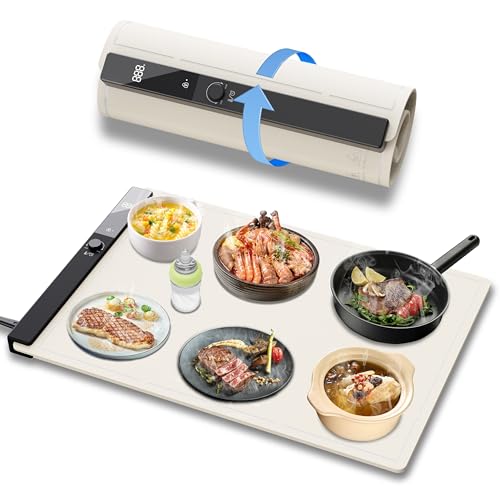 Electric Food Warming Mat, Electric Warming TrayAdjustable Temperature Control Heating Pad,Foldable & Portable Hot Plate,Safe with Child Lock & Timer,60x40cm Large Size for Buffets,Parties& Dinners