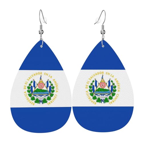 El Salvador Flag Teardrop Earrings For Women Salvadorean Lightweight Leather Dangle Earrings Patriotic Jewelry Gifts
