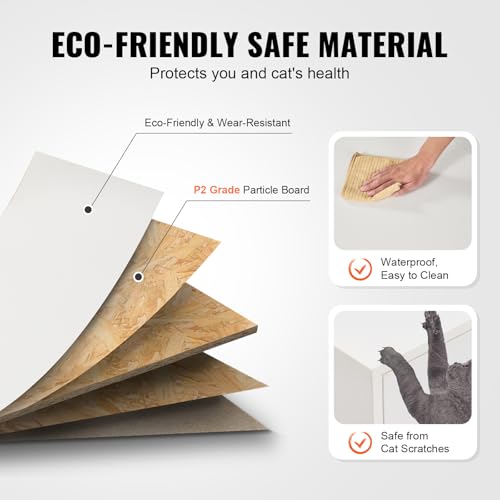 VEVOR Katzenschrank für Katzentoilette, Katzenhaus versteckt mit Doppelräumen, Katzenklo Schrank aus Holz passt in die meisten Katzentoiletten, Katzenmöbel 1,47 x 0,46 x 0,45 m, weiß