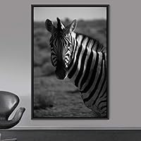 Framed Canvas Wall Art Duotone Zebra Animals Black and White Chic Duotone Expressive Grey Living Room Photography Zebra - 16x24 inches