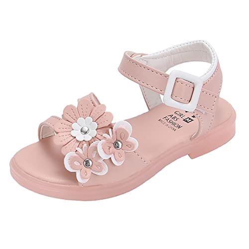 Girls Sandals Princess Shoes Bow Knot Children Open Toe Soft Sole Broken Flower Girls Shoes Slide Sandals for Kids (Pink, 27 Little Child)
