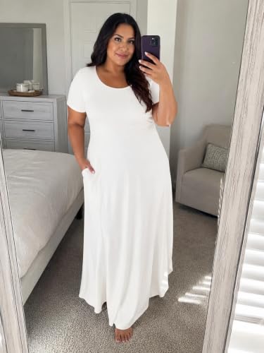 Image of PinkPatty Women's Plus Size Maxi Dresses Short Sleeve Sundress Summer T-Shirt Beach Long Dress with Pockets