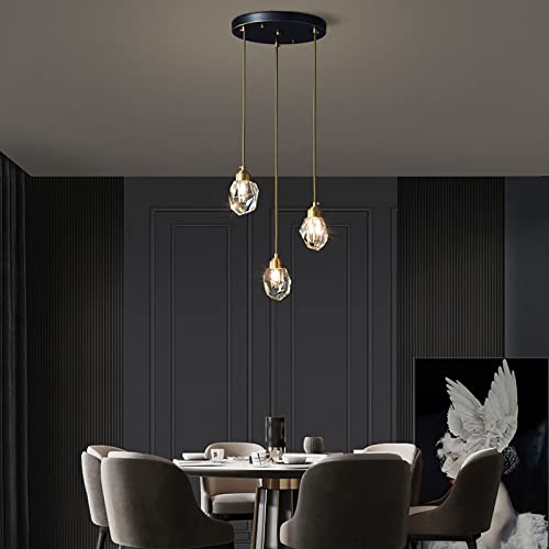 Lustre suspension cristal à 3 lampes pour îlot de cuisine et plafonnier moderne