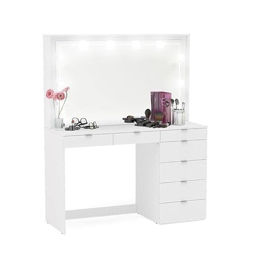 Penteadeira Ditália 7 Gavetas Branco c/Kit Luz Camarim