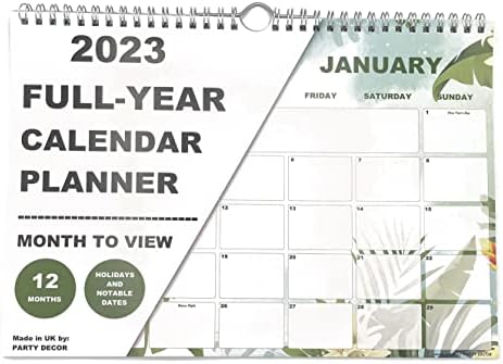 A4 Size Wire Bound Tropical Full Year Calendar 2023 - Month to View - Great for the Home, Office, Classroom or Work Place - Includes Months of January 2023 to December 2023