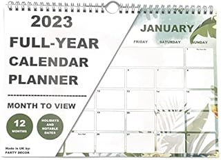 A4 Size Wire Bound Tropical Full Year Calendar 2023 - Month to View - Great for the Home, Office, Classroom or Work Place - Includes Months of January 2023 to December 2023