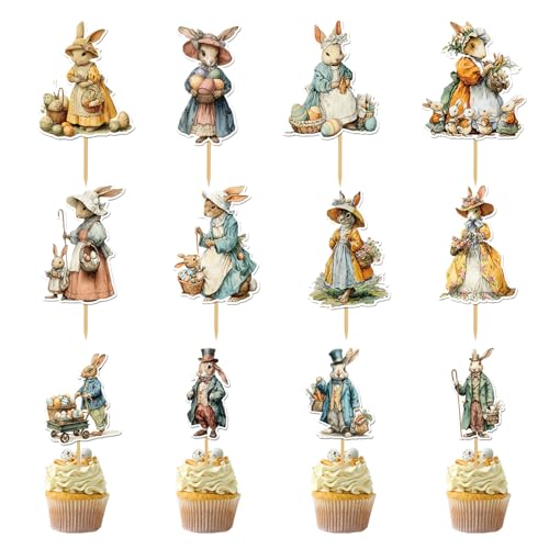 Decoraciones para magdalenas de Pascua, 12 piezas figuras de animales para insertar, dientes decorativos para magdalenas de Pascua, fiestas, proyectos de bricolaje, artesanías, hornear y