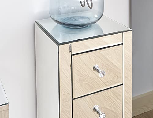 GFW Venetian Mirrored Glass bedside Table With 3 Storage Drawers, Freestanding Wooden Side Table For Bedroom, Living Room End Table Mirror Cabinet With Bevelled Edges 35D x 44.8W x 66H - Image 10