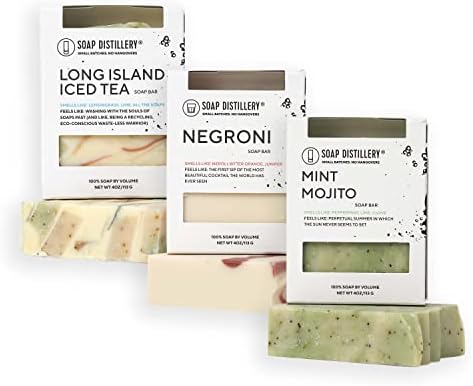 Soap Distillery - Cocktail Lover's Set - Long Island Iced Tea, Negroni, Mint Mojito Aromas - Bar Soap Gift Sets For Men and Women - Palm Oil Free Soap - Phthalate Free - Vegan Bar Soap - Cold Process Soap - Natural Bar Soap - Plastic Free Packaging - Soap Set 3 Pack