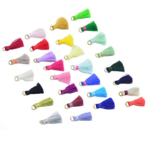 50 Stück 0.8 Zoll Soft Handgemachte Seidige Glasschlacke Mini Quaste Ohrring winzige Kurze klobige Quasten mit Gold Jump Ring für Ohrringe DIY Schmuck Machen Souvenir (Gemischte) Cover