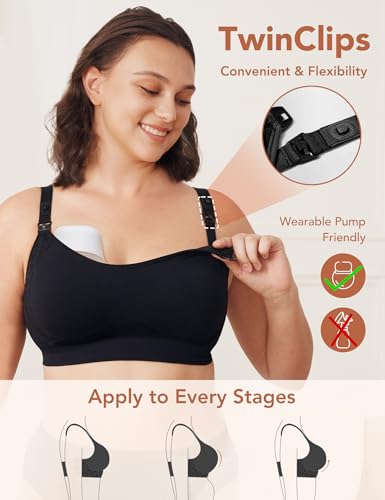 Image of HOFISH Nursing Bras for Breastfeeding, TwinClips Wearable Pump Bra Fixed Pad, Adjustable Support Maternity Bra for Pregnancy