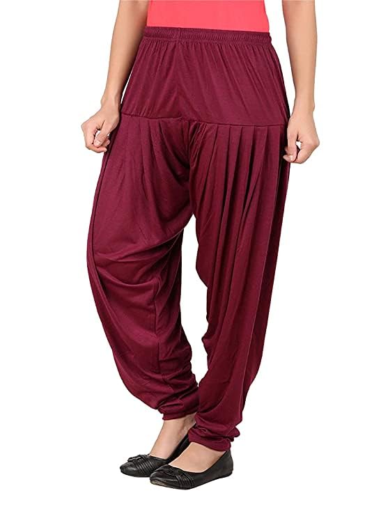Image of Ultra Soft Rayon Viscose Solid Attractive Pleated Pattern Casual wear Patiala Pants for Womens