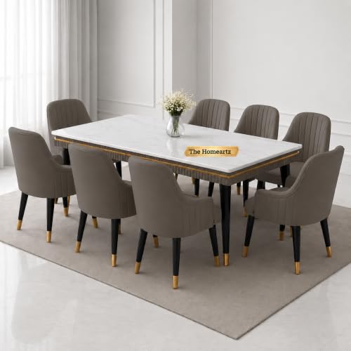 Image of Elara Modern Dining Table Set 8-Seater Wooden Dining Table Set | 1 Year Warranty | Nano Composite Marble Marble Top Table with 8 Chairs (Dark Gray)