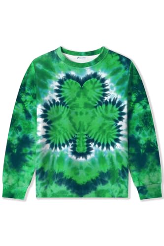 Image of Unisex Kids St. Patrick's Tie Dye Irish Clover Long Sleeve Shirt Shamrock Green Sweatshirt 6-14 Years