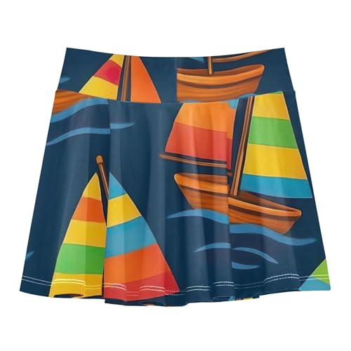 Joisal Cute Sailboats Dark Blue Skirts with Shorts Colored Girls' Shorts Athletic Skorts School Skirt 4t2
