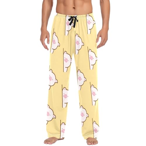 Pig on Yellow Mens Pajama Pants Mens Pj Pants Comfy Cotton Pj Long Pant for Men with Pockets Size S-XXL2