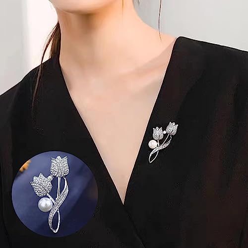 Image of Crystal Pearl Flower Brooches Pins Fashion Beautiful Created Rhinestone Floral Brooch Good Idea for Party Dance Wedding Banquet for Elegant Women Girl