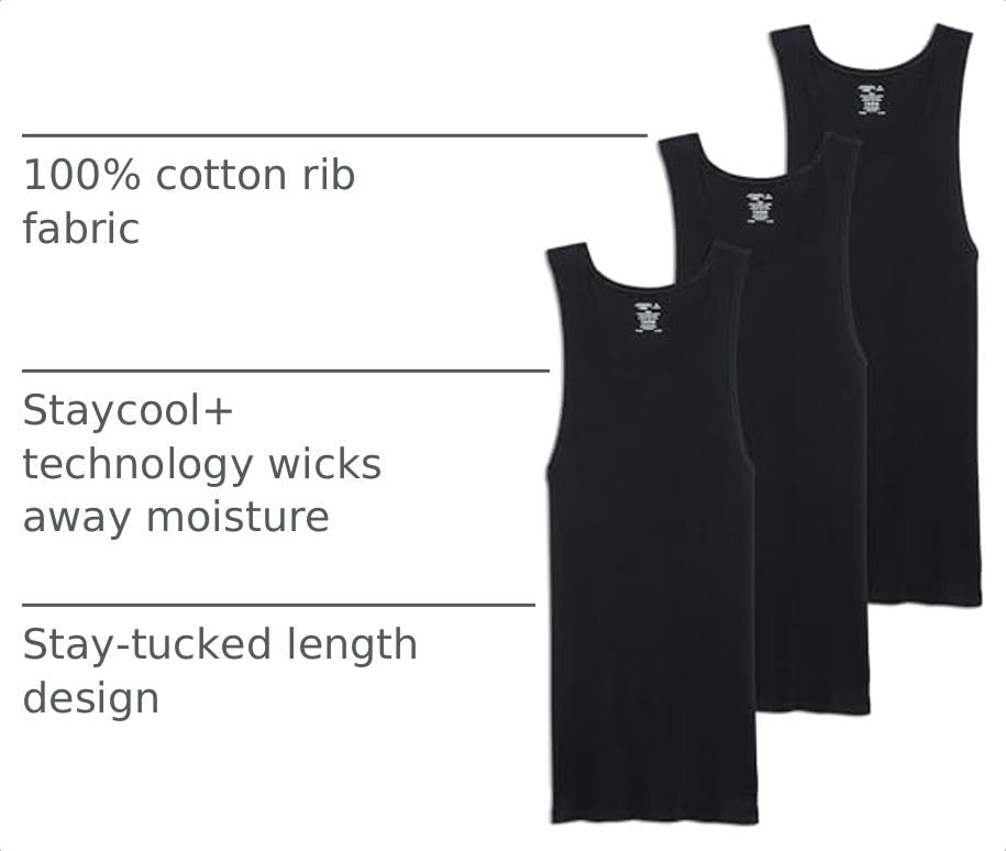 Jockey Men's Undershirt 100% Cotton Tall Man A-Shirt Tank - 3 Pack, Black, XLT - image 4