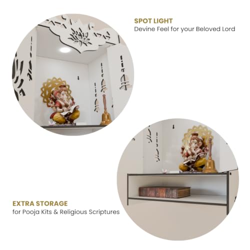 Image of NIVED YAMUNA Engineered Wood Mandir, White | with Spotlight