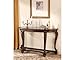 Signature Design by Ashley Norcastle Traditional Half Moon Sofa Table with Beveled Glass Top and Scrollwork Legs, Dark Brown