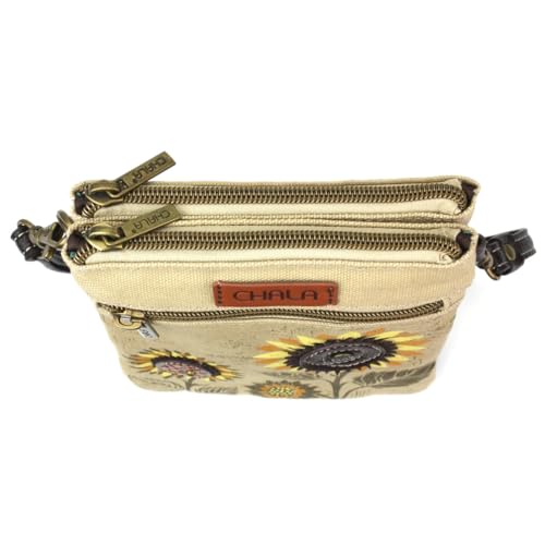 Chala Sunflower RFID Protected Canvas Double Pocket Crossbody Bag with Two Straps4