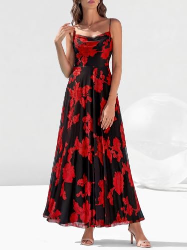 Image of BTFBM Women Summer Maxi Dresses Elegant Wedding Guest Dress | Cowl Neck,Spaghetti Strap,Mesh,Floral,A-Line,Flowy,Party,Cocktail,Homecoming,Graduation,Sundress,Prom,Beach Long Dresses
